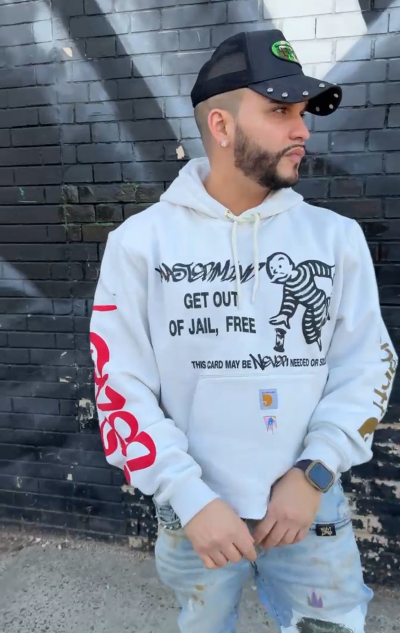 “Ride Or Die" Crafted by the Designer, Custom (Carhartt) crop cream Mens hoodie.