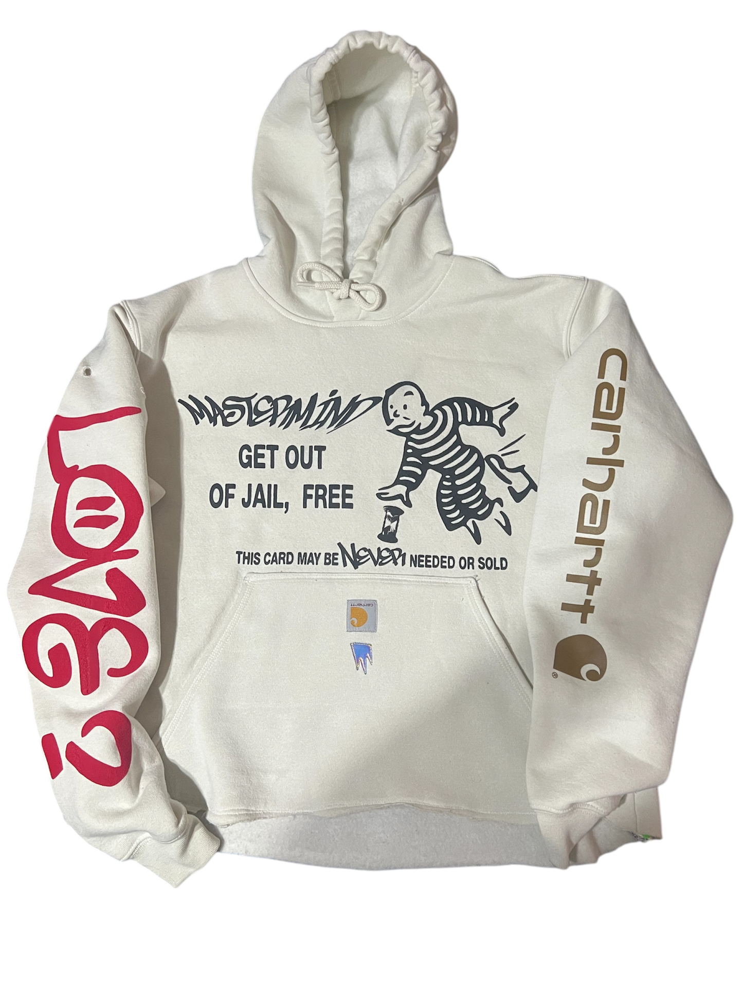 “Ride Or Die" Crafted by the Designer, Custom (Carhartt) crop cream Mens hoodie.