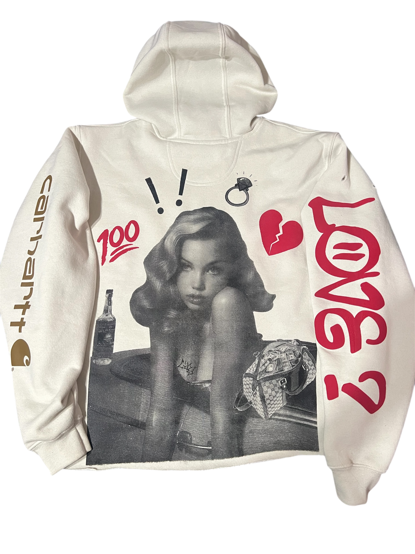 “Ride Or Die" Crafted by the Designer, Custom (Carhartt) crop cream Mens hoodie.