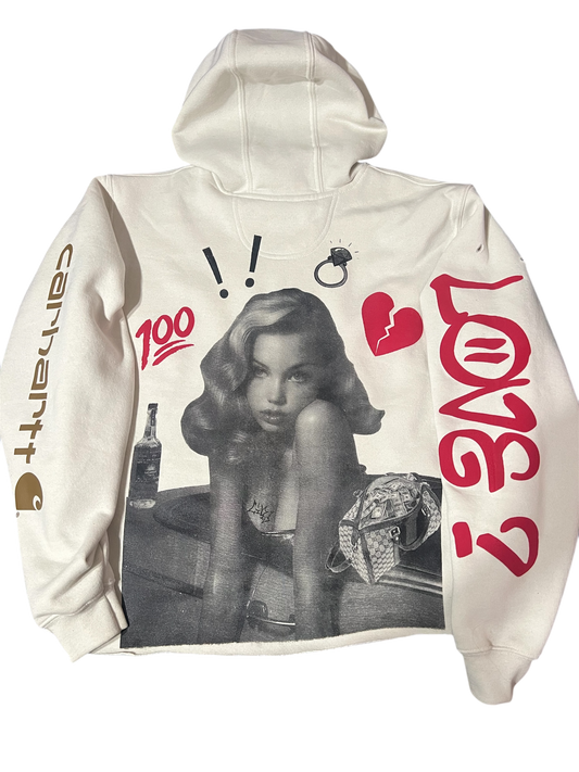 “Ride Or Die" Crafted by the Designer, Custom (Carhartt) crop cream Mens hoodie.