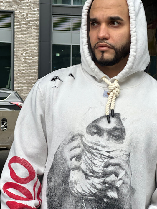 Pop Smoke💫 graphic custom crop cream, relax fit, mid weight hoodie.