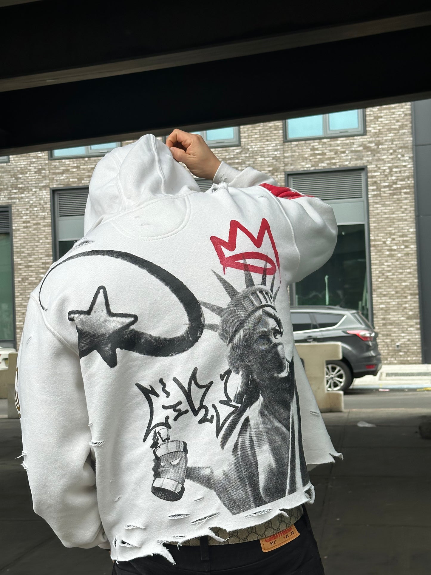 Pop Smoke💫 graphic custom crop cream, relax fit, mid weight hoodie.